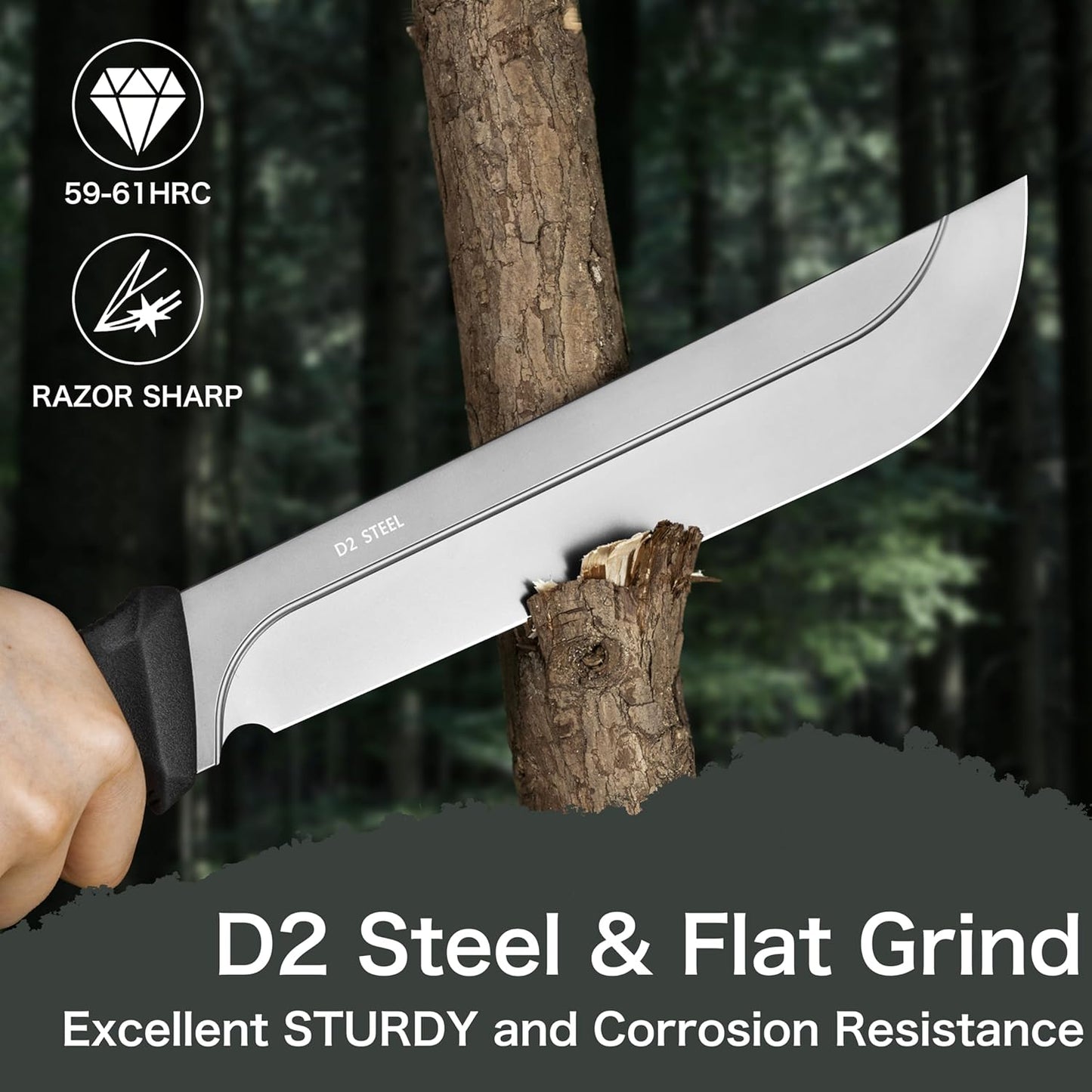 NedFoss 16" Survival Machete with Sheath, D2 Steel 0.22" Thick Full Tang Blade Machete Knife with Flat Grinding, Machete for Cutting Trees, for Yard Work, Clearing Brush with TPE Handle
