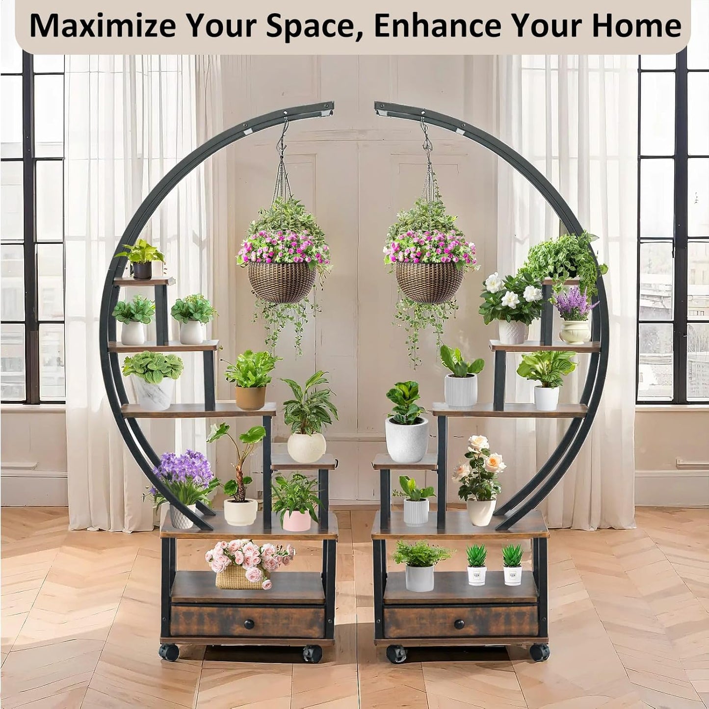 Plant Stand Indoor: 6-Tier Plant Stand Metal Display with Wheels Hanging Planters for Indoor Plants/Books/Fashion Accessories 2pcs