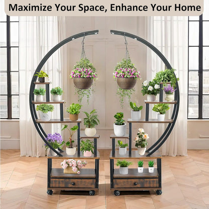 Plant Stand Indoor: 6-Tier Plant Stand Metal Display with Wheels Hanging Planters for Indoor Plants/Books/Fashion Accessories 2pcs