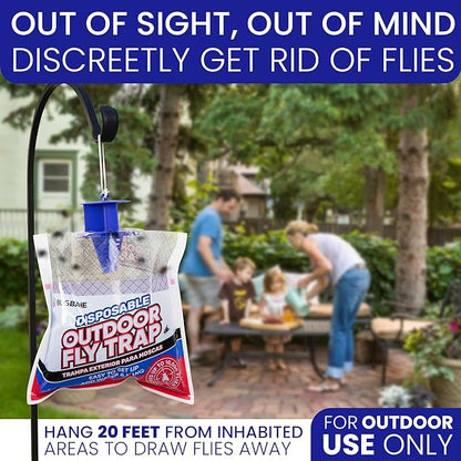Fly Traps Outdoor Fly Trap for Patio. 4 Non-Toxic Pre-Baited Flies Bags Outdoor Disposable. Hanging Bug Catchers for All Filth Flies Killer for Outside Bug Control in Yard Horse Ranch Trash Can