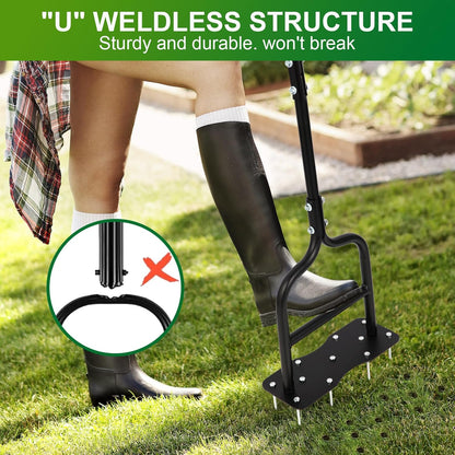 sancat Lawn Aerator,Spike Aerator, Heavy Duty Manual Lawn Aerator Tool with 11 Iron Spikes, Grass Aerator Tools for Yard, Lawn Aeration, Height Adjustable Garden Tool, Revives Lawn Health