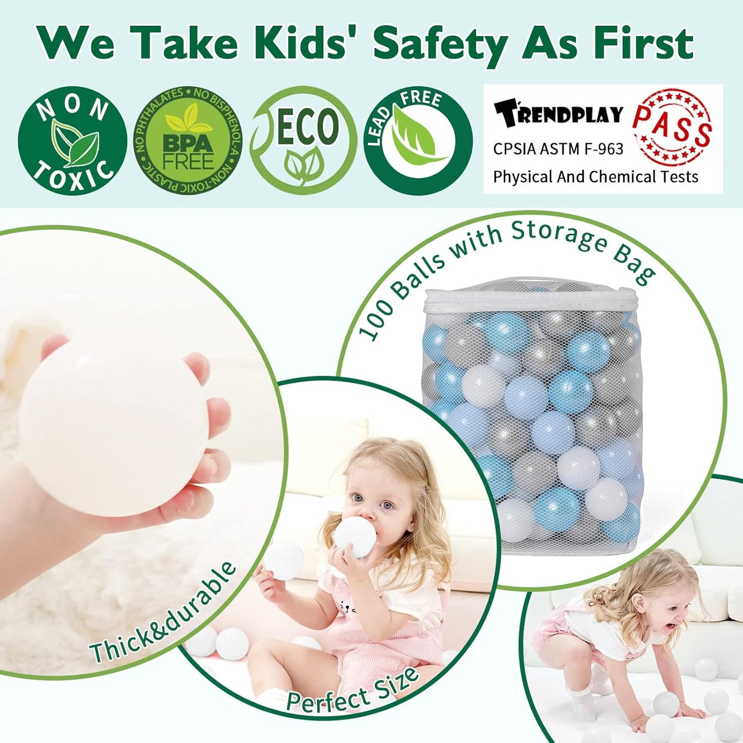 TRENDPLAY Plastic Balls for Ball Pits 2.2 Inch, Pack of 50 100 200 500 Hollow Balls, Perfect for Toddler Baby Pools,Party,Festival Decoration