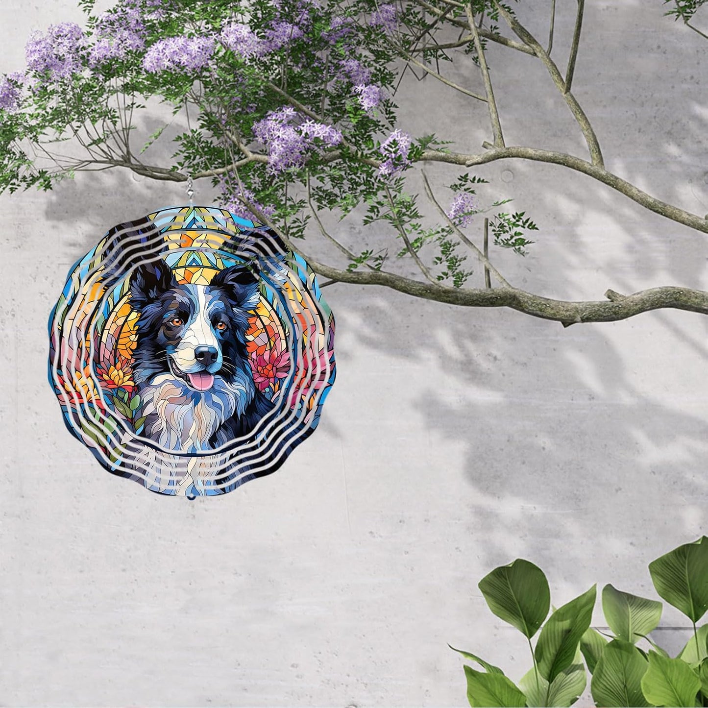 Border Collie Wind Spinner Pet Dog Memorial Gifts 3D Aluminum Metal Kinetic Hanging Wind Sculpture Spinners for Yard and Garden Indoor Outdoor Window Garden Decoration 8 Inch (Border Collie 1)