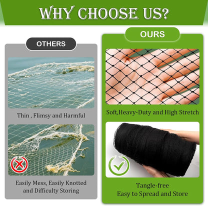 Garden Bird Net, 13 X 40 Feet Heavy-Duty Poultry Bird Net, with 50 Straps and 10 Staples, Used for Fruit Trees, Plants, Vegetables, and Garden Nets Against Birds and Deer