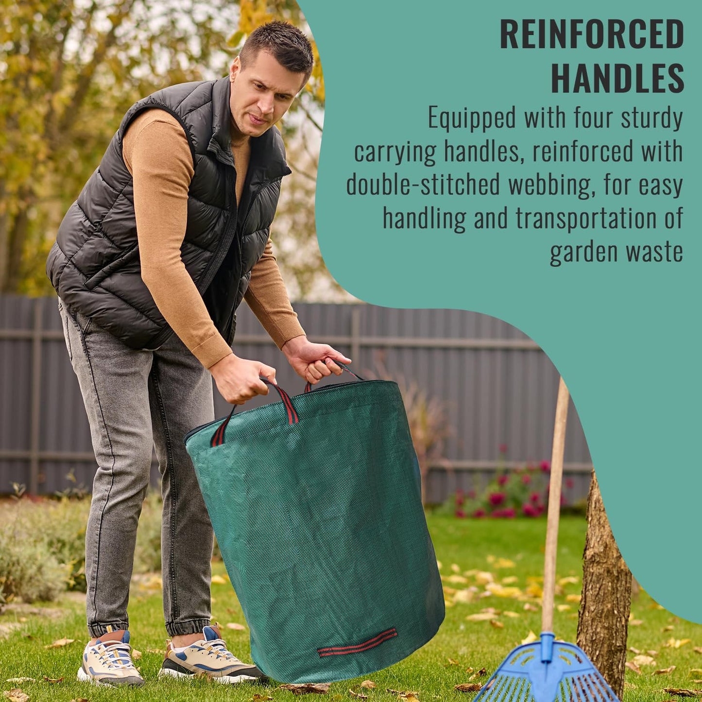 Gardenpal 3 Pack 72 Gallons Reusable Yard Waste Bags with lid, Garden Waste Bags Container Heavy Duty with 4 Handles