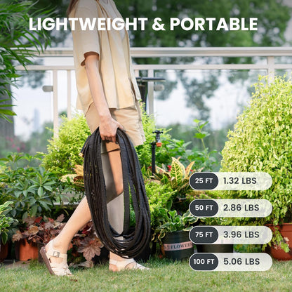 Giraffe Tools Garden Hose 50FT Lightweight Lay Flat Water Hose Kink Free Flexible Hose with 9 Spray Function Nozzle（Black）