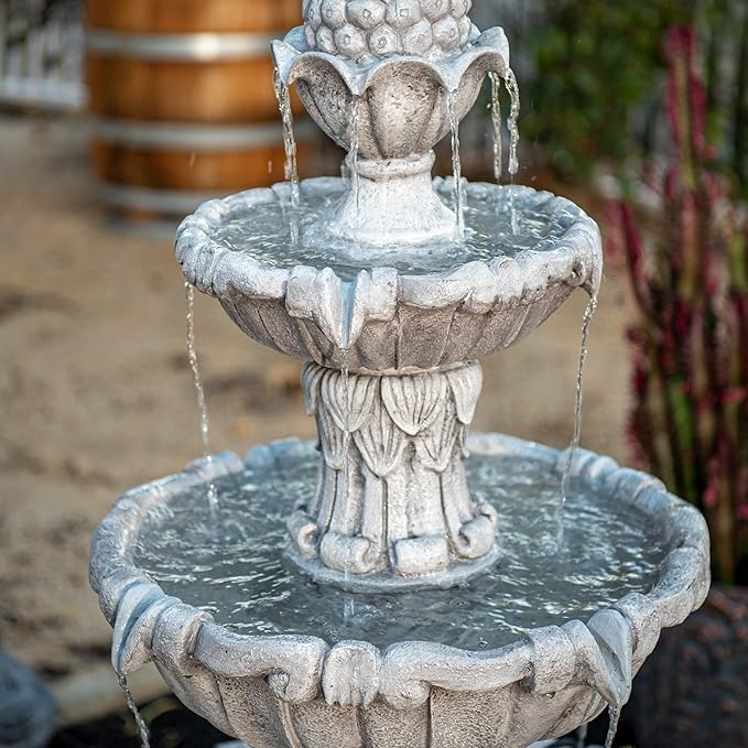 58.3" 3-Tier Outdoor Freestanding Water Fountain - Classic Leaf Design, Large Bird Bath with Pump - Ideal for Yard, Lawn and Garden Décor