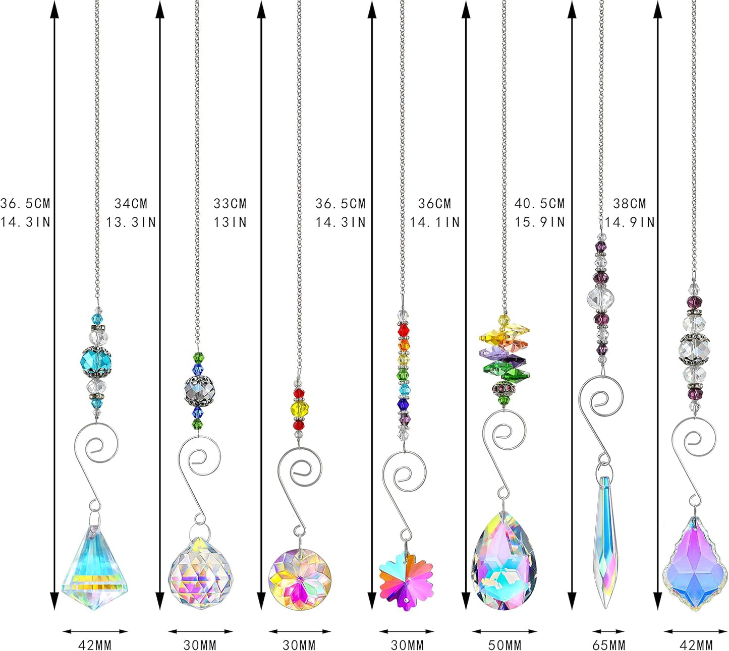 7PCS Crystal SunCatchers Hanging Sun Catcher with Colorful Beads Prism Chain Pendant Christmas Ornament, Window Home Wall Tree Cars Hanging Decoration