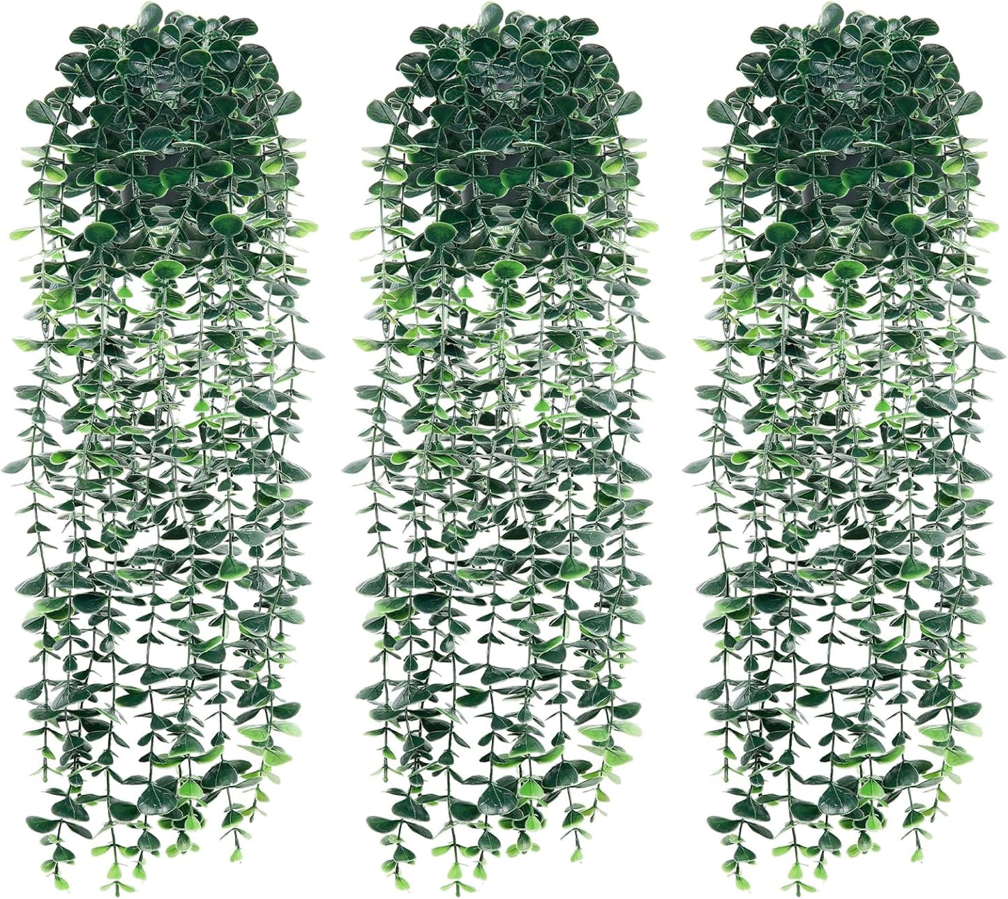 Artificial Hanging Eucalyptus Plants，Fake Plant Eucalyptus Small Decor Faux Hanging Vine Plants Wall Greenery for New Home Decoration，for Floating Shelf Indoor Outdoor Pack of 3