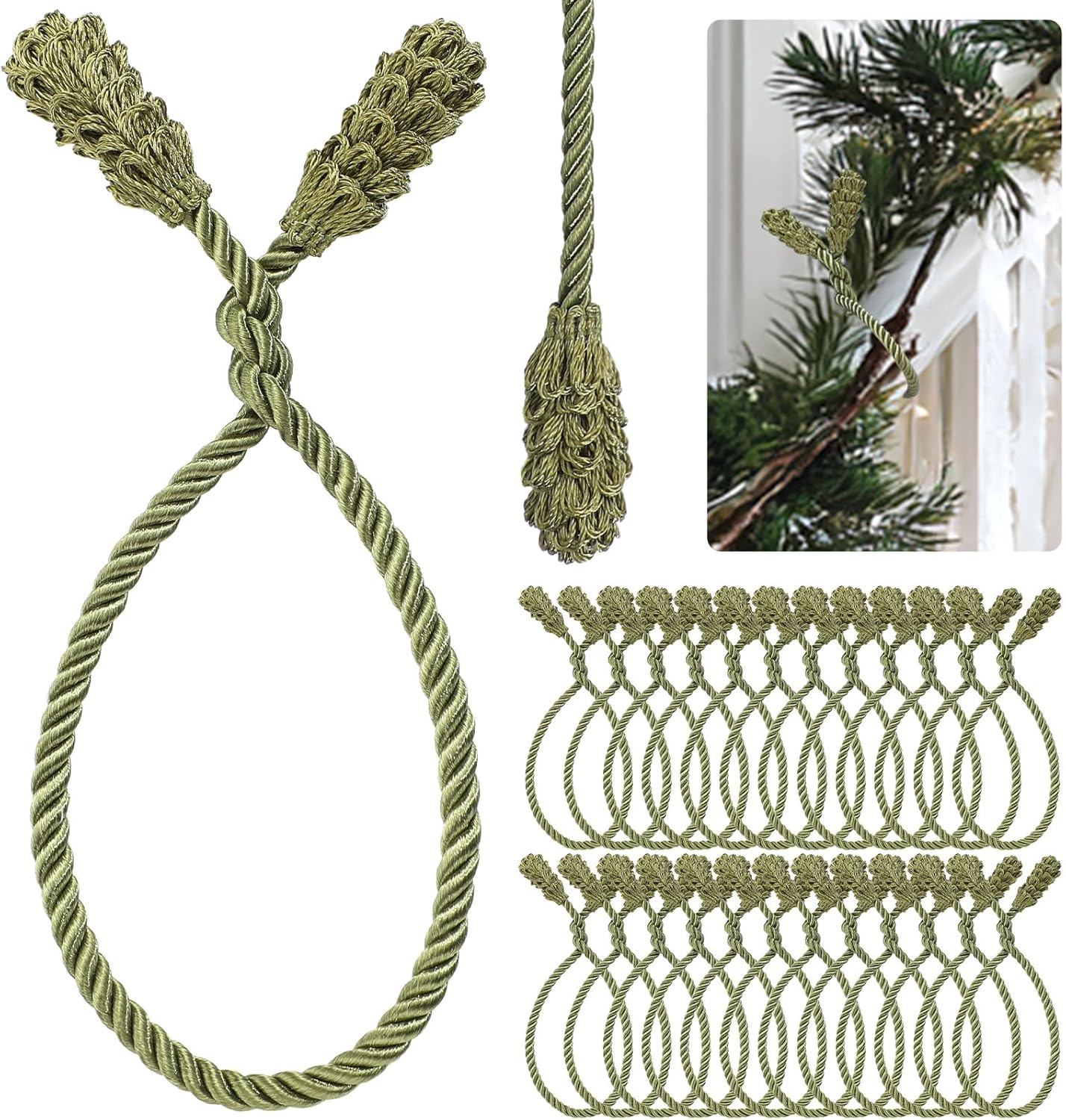 Shappy 24 Pieces Christmas Garland Banister Ties Christmas Decorative Reusable and Flexible Twist Ties for Garland, Banister Home Decoration (Olive Green)
