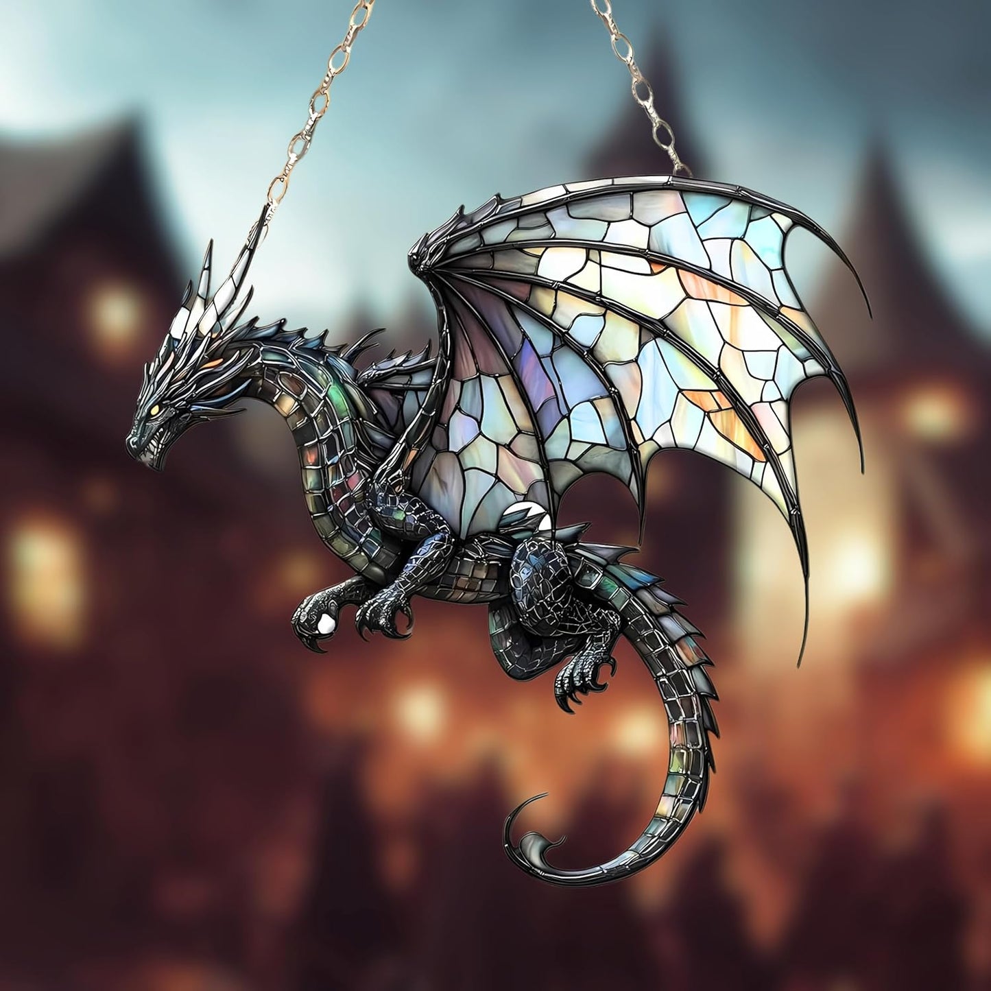 Dragon Bookish Acrylic Suncatcher Stained Glass Effect Window Car Hanging Christmas Ornament Indoor Outdoor Decor Garden Sun Catcher Panel Gifts for Dragon Lover for Women Mom Grandma