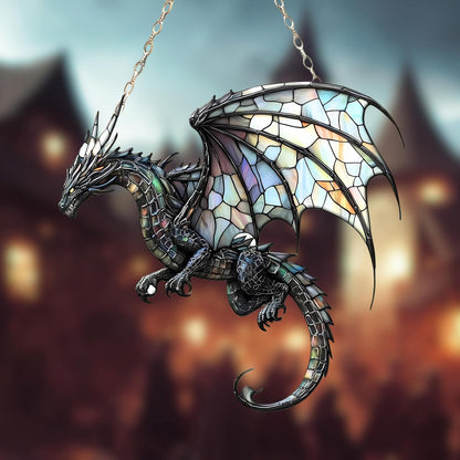 Dragon Bookish Acrylic Suncatcher Stained Glass Effect Window Car Hanging Christmas Ornament Indoor Outdoor Decor Garden Sun Catcher Panel Gifts for Dragon Lover for Women Mom Grandma