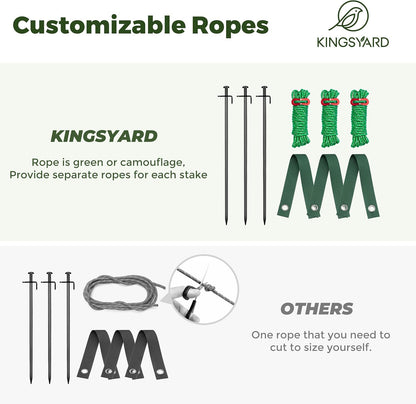 Kingsyard Tree Stakes and Supports, 16 Inch 3 Pcs Steel Heavy Duty Tree Stake Kit for Leaning Young Trees Straightening Kit Against Bad Weather, with 6Pcs Straps & 6Pcs 13ft Anchor Ropes