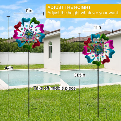 45" Flowers Wind Spinners for Yard and Garden, Sapphire Colored Leaves Kinetic Wind Spinner Outdoor Decor, Wind Sculpture Yard Art Decorations for Patio, Lawn & Garden