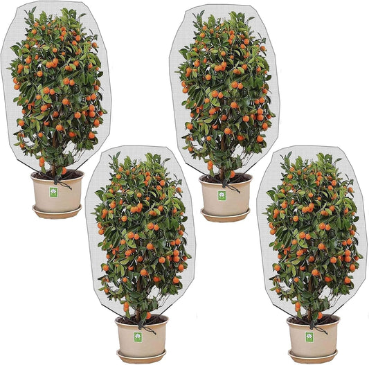4 Pcs Insect Bird Barrier Tree Net with Drawstring, 4.9 x 3.2 Ft Garden Bird Netting Plant Cover, Fruit Tree Netting for Protect Plants Fruits Flowers from Insect Bird Eating