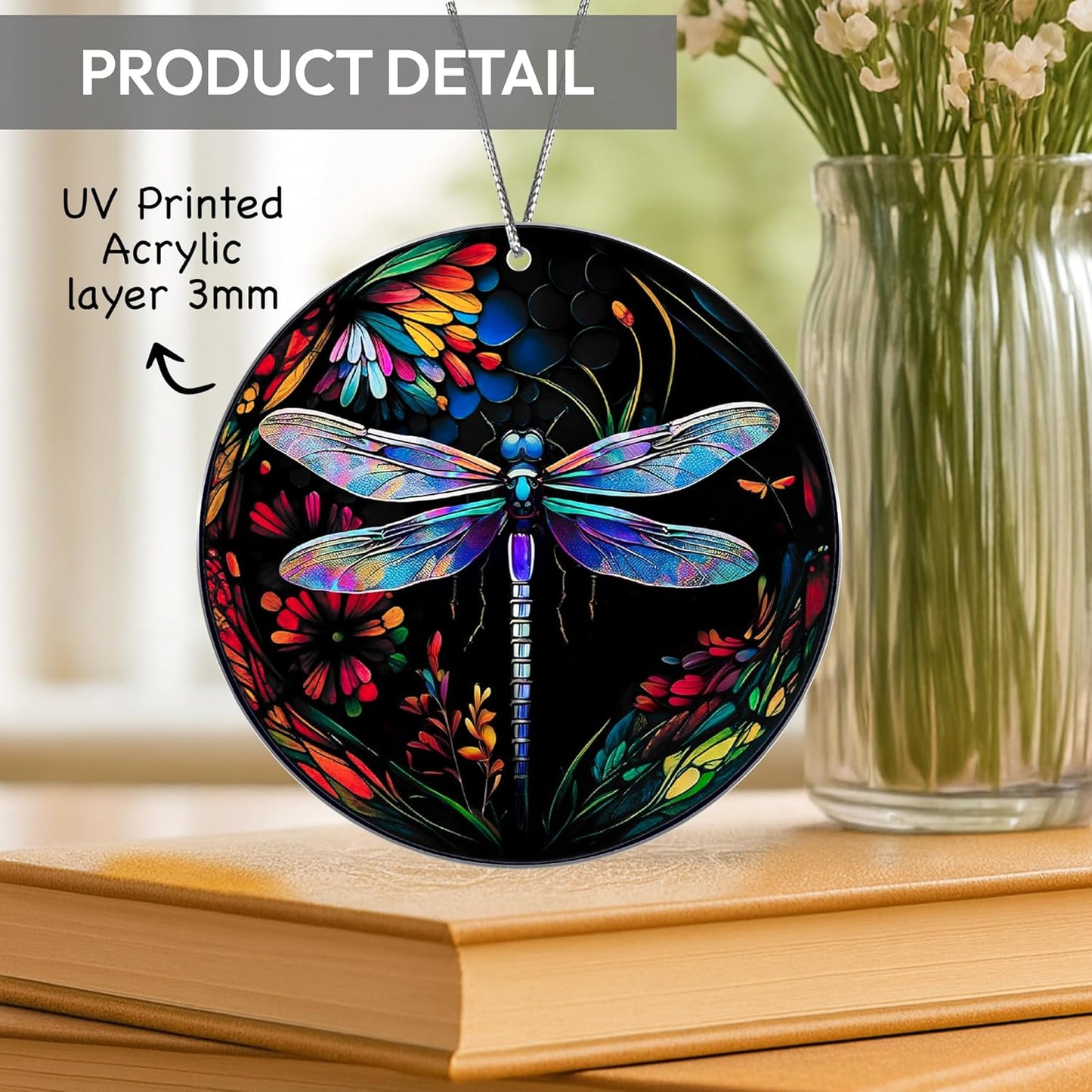Dragonfly Gifts for Women, Dragonflies Decor Suncatcher Effect, Dragon Fly Stained Glass Effect, Dragonfly Ornaments for Christmas Tree Decoration, Birthday Gift for Mom (Nocturne Dream)