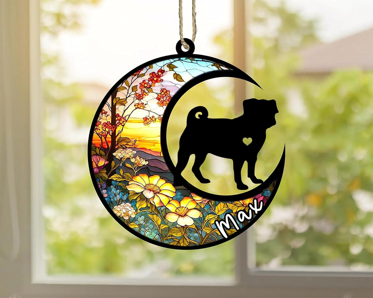 Personalized Dog Memorial, Custom Name Pug Dog Christmas Ornament with Name, Custom Breeds, Pet Loss Light Catcher, Gifts for Lovers Loss of Pet Sympathy on Mothers Day Christmas