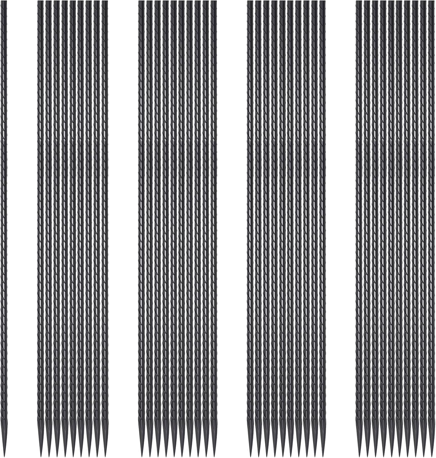 Rebar Stakes 24 Inch 40 Pack Straight Ground Stakes 1/4 Inch Diameter Heavy Duty Metal Spikes with Chisel Point End for Landscape Timber, Cement and Concrete Form, Black