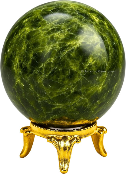 Amazing Gemstone Green Tourmaline in Matrix Crystal Ball with Stand - 2 Inches Crystal Sphere Meditation Balls for Witchcraft and Decorative Balls