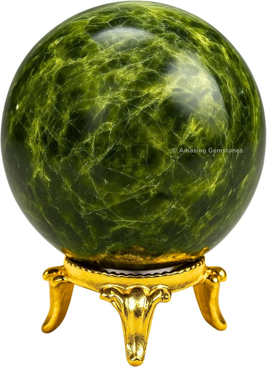 Amazing Gemstone Green Tourmaline in Matrix Crystal Ball with Stand - 2 Inches Crystal Sphere Meditation Balls for Witchcraft and Decorative Balls