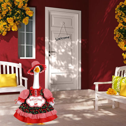 Lolita Goose Outfit Set for 23'' H Plastic Porch Cement Statue Cute Lolita Skirt Fall Spring Summer Goose Costume for Indoor Outdoor Yard Lawn Patio Art Decor(Cherry)