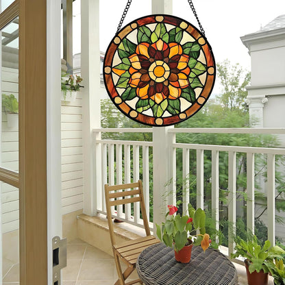 Stained Glass Window Hanging - Yellow Green Boho Style Flowers Sun Catcher for Door Garden Home Decor Suncatcher Christmas Mother's Day Birthday Gifts for Women Mom Girl Nana Friend 9.8 in
