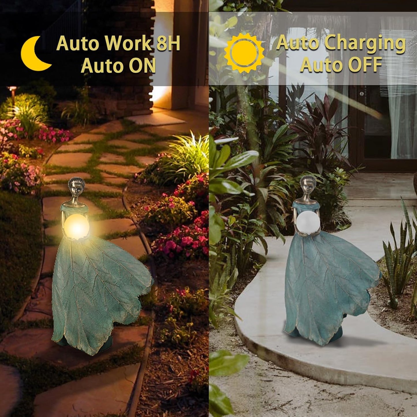 DiliComing Solar Fairy Garden Statue 22 Inch Resin Garden Decor - Large Outdoor Yard Figurine for Patio Lawn, Waterproof Garden Statue Gift for Women, 14x11x22.5 Inch