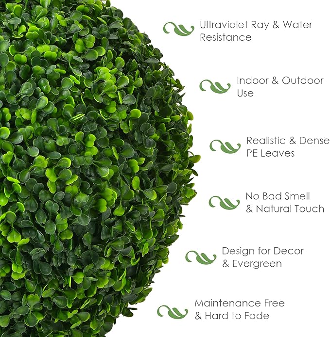 Goplus 2 PCS 15.7 Inch Artificial Plant Topiary Ball, Round Faux Boxwood Balls Outdoor, Garden Spheres Decorative for Front Door, Porch, Backyard, Balcony, Patio, Wedding and Home Décor