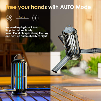 TYPEC Bug Zapper, Solar Bug Zapper with 3 Solar Charging Panels, IP65 Waterproof Mosquito Zapper, 4200V Mosquito Zapper with LED Light, Outdoor Indoor AUTO ON/Off