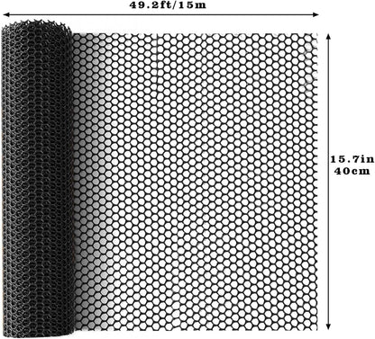 49.2 FT x 15.7 in Roll Mesh Fence, Versatile Black Plastic Fencing & Netting, Cuttable Animal Wire Mesh Fence, Durable Tree Trunk Protector, Suitable for Cat Dog Rabbit Barrier and Plant Protectors