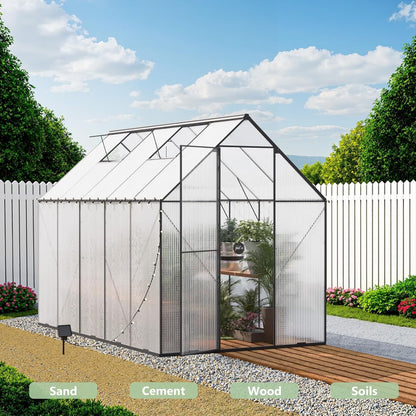 6X10 FT Greenhouse for Outdoors, Heavy Duty Polycarbonate Greenhouses, Large Walk-in Greenhouse with Roof Vent, Aluminum Hot House for Garden & Backyard