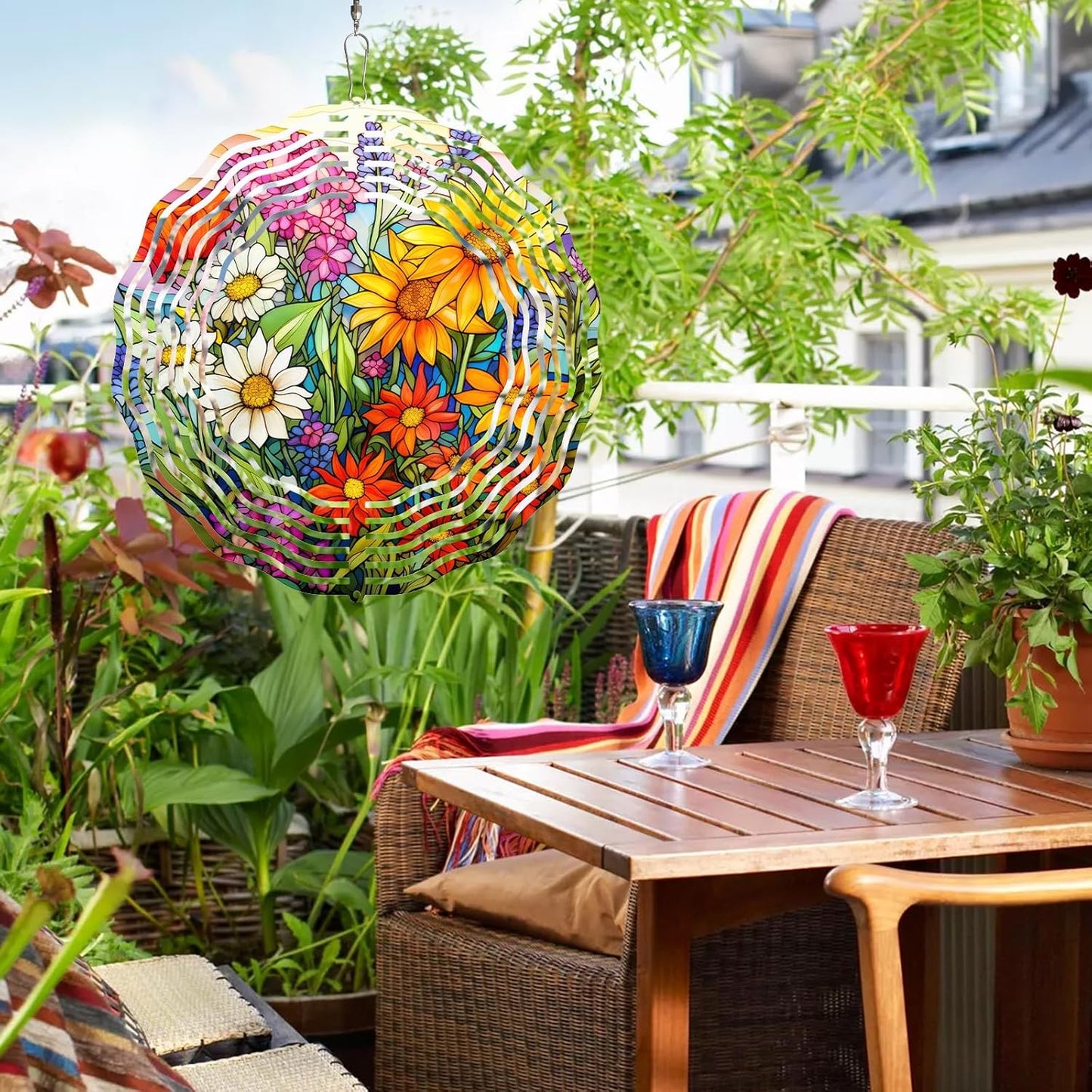 3D Flower Wind Spinner 10 Inch Garden Wind Spinners with Flower Designs for Yard Stainless Steel Flower Spinner with Unique Visual Effect Hanging Flower Wind Sculptures Garden Decor Gift