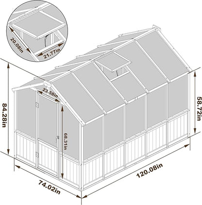 BlueWish 6x10FT Greenhouse, Greenhouse for Outdoor with Cedar Frame, Adjustable Vent, Wood Greenhouses with Polycarbonate Panel, Green House for Outside, Garden, Backyard, Black