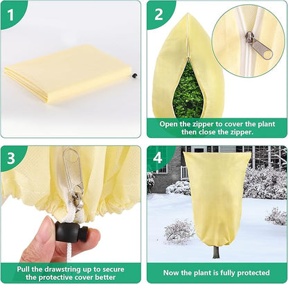 Plant Covers Freeze Protection, 1 Pack 78''× 95'' Beige Frost Cloths Blankets with Zipper Drawstring Shrub Tree Covers for Winter Outdoor Plants Freeze Protection