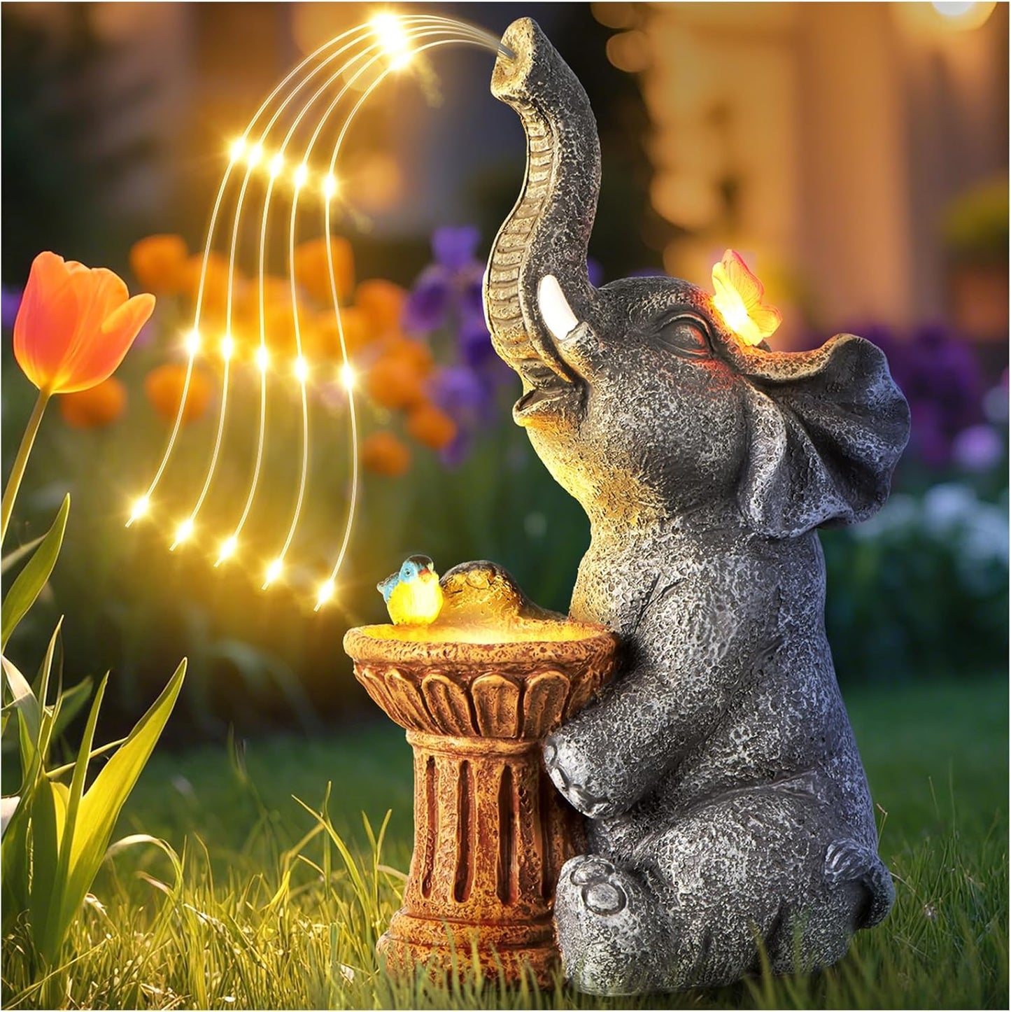 Elephant Statue Garden Decor- Outdoor Decoration with Solar Powered LED Lights, Birthday Gifts for Women, Garden Gifts for Mom, Decorations for Courtyard, Patio, Lawn, Yard