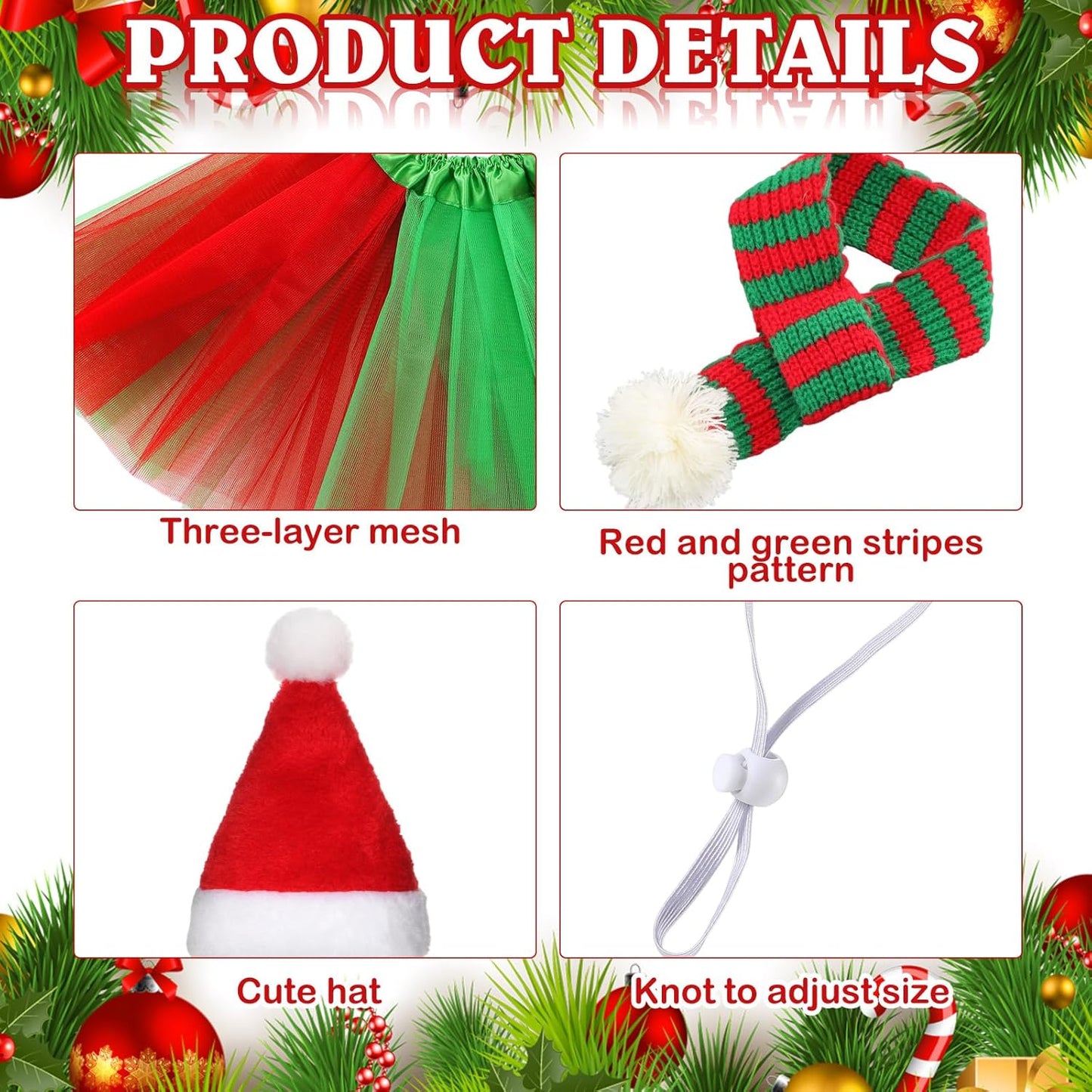 3 Pcs Christmas Porch Goose Outfit for 23'' Lawn Porch Goose Statue Clothes Santa Hat Tutu Costume for Xmas Yard Lawn