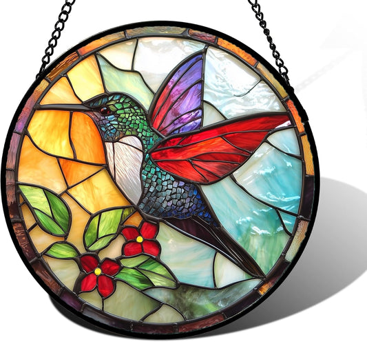 Stained Glass Window Hanging, Hummingbird Gifts Sun Catchers Diamond Glass Panel Hangings Birds