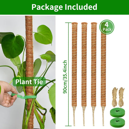 4 Pack Moss Pole, 35.4-Inch Moss Poles for Plants Monstera,Bendable Plant Support Stakes for Climbing Plants Indoor, Garden Trellis Plant Stick for Potted Plants, Pothos Philodendron