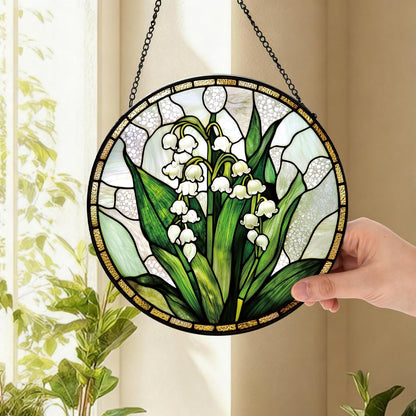 Lily of The Valley Flower Suncatcher -7.9 in Stained Glass Window Hanging Sun Catcher Garden Decor