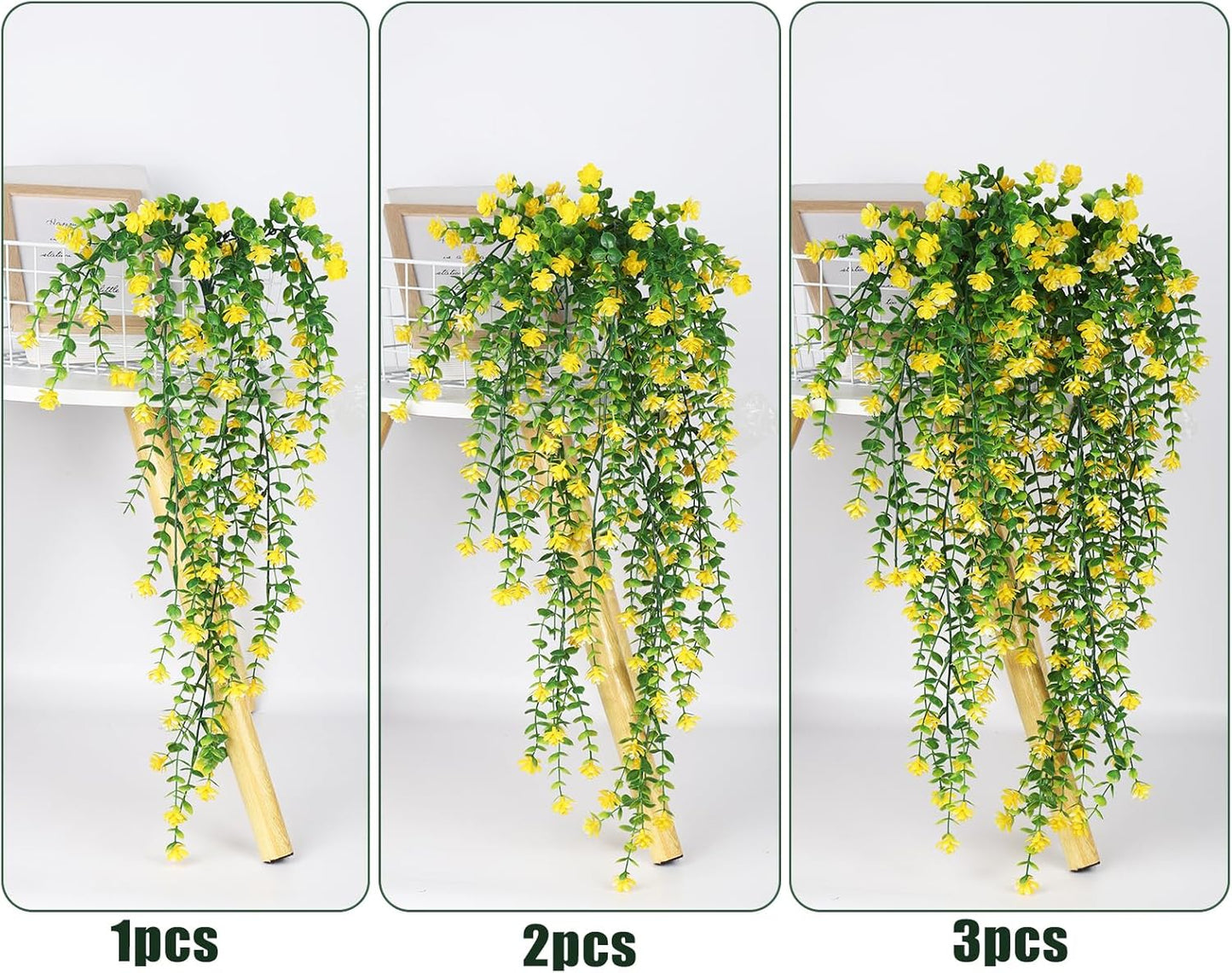RECUTMS Outdoor Fake Hanging Plants,Hanging Plant Vine,Faux Eucalyptus Leafs Greenery Vine Plant Faux Plants Fake Plants Greenery for Jungle Theme Party Wedding Decoration(Yellow)