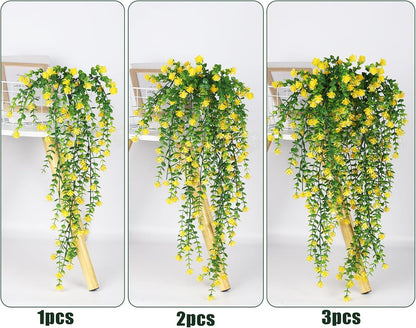 RECUTMS Outdoor Fake Hanging Plants,Hanging Plant Vine,Faux Eucalyptus Leafs Greenery Vine Plant Faux Plants Fake Plants Greenery for Jungle Theme Party Wedding Decoration(Yellow)