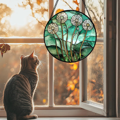 Stained Glass Window Hanging, Green Abstract Lotus Leaves Tree Sun Catcher for Window Door Home Decor Plant Suncatcher Christmas Mother's Day Birthday Gifts for Women Men Mom Nana 11.8 in