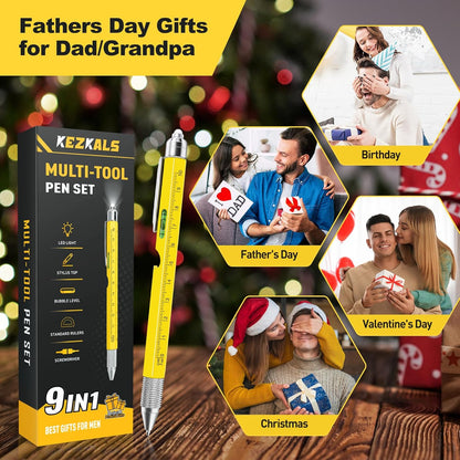 KEZKALS Stocking Stuffers for Men Adults, 9 in 1 Multitool Pen Gifts for Men, White Elephant Gifts for Adults, Mens Stocking Stuffers, Mens Gifts for Dad Him Husband, Dad Christmas Gifts, Cool Gadgets
