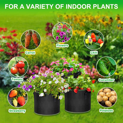 Grow Bags of 6-Pack 5Gallon, Garden Planter Bags with Handles, Thickened Nonwoven Fabric Aeration Planting Pots, Vegetable Gardening Fabric pots with Plant Tags and Seedling Bags, Black