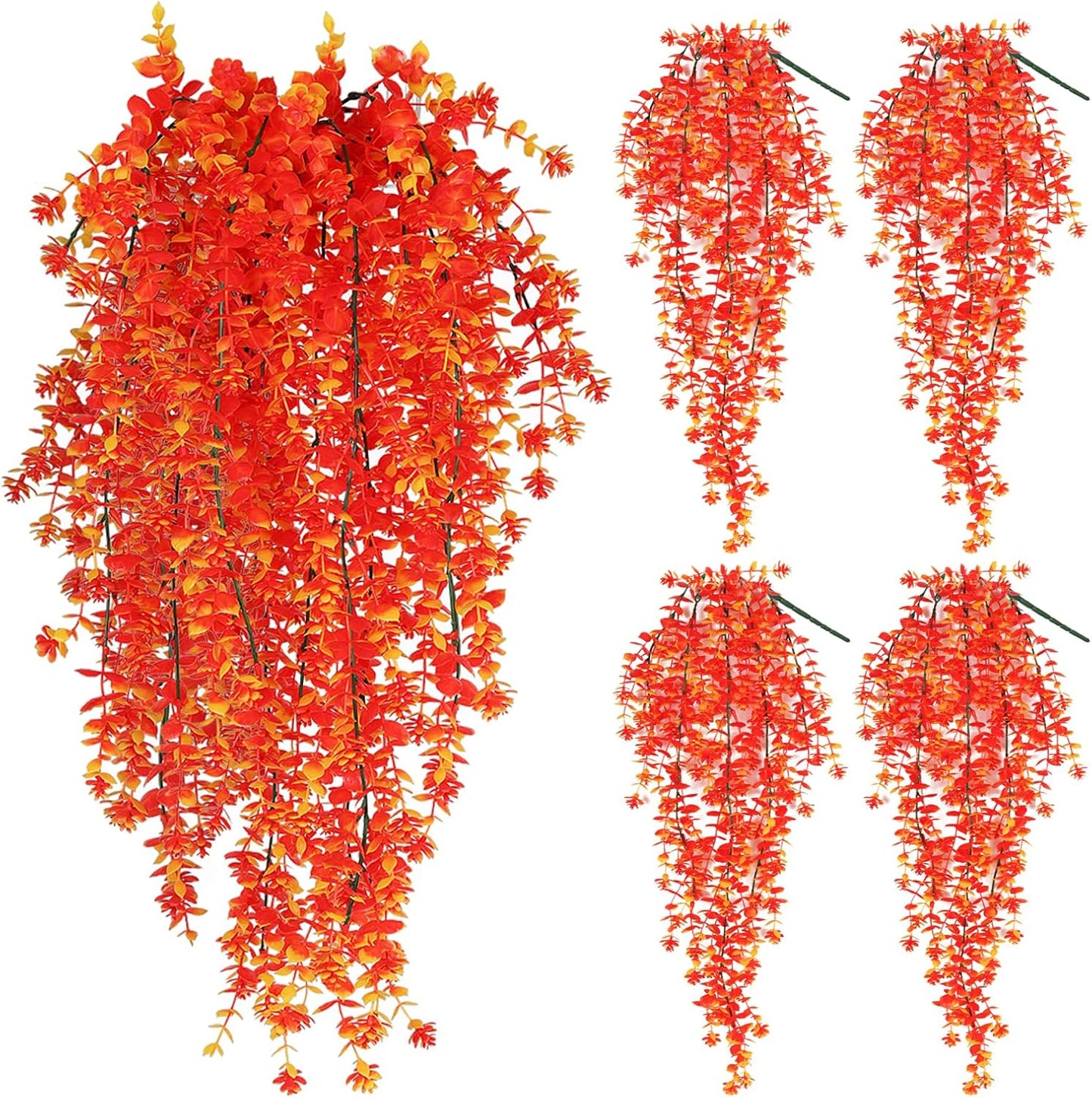SJL Artificial Hanging Plants Pack of 4 Fall Faux Hanging Plants Artificial Decor Faux Eucalyptus Leaf Fake Autumn Plant Plastic Greenery Plant Flowers for Kitchen Bathroom Thanksgiving Decor(Gold)