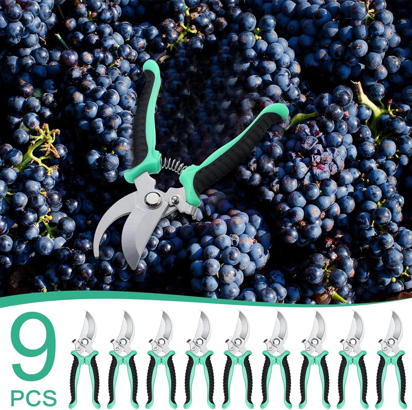 Lothee 9 Pcs Garden Shears Pruning Garden Clippers Bulk Bypass Pruner Heavy Duty for Gardening Hedge Plant Cutting Flower Scissors for Tree Trimming Bonsai Cutting Fruits Picking