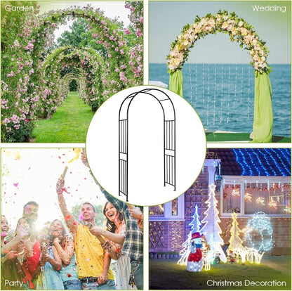 Metal Garden Arch Arbor Trellis – Heavy Duty Steel Garden Arbor for Climbing Plants, Wedding Ceremony, Party & Outdoor Decoration – Weather-Resistant Black Garden Archway for Lawn, Patio, and Pathway