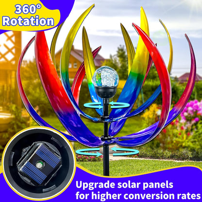 Wind Spinners Outdoor for Yard and Garden - Wind Sculptures & Spinners,70 Inch Wind Spinner with Solar Powered Multi-Color Glass Ball Light for Yard Garden Backyard Lawn Decorations
