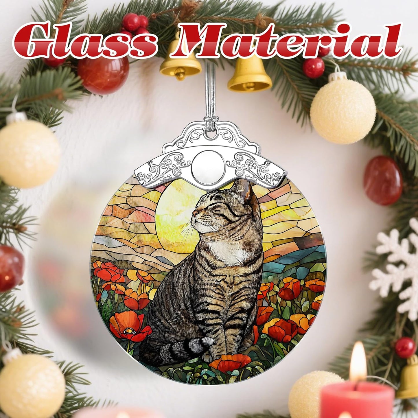 Stained Glass Ornament, Christmas Ornaments, Christmas Decorations for Tree, Holiday Ornament, Gifts for Cat Lovers, Holiday Party Gifts, Gift Ideas & Xmas Gift - Cat