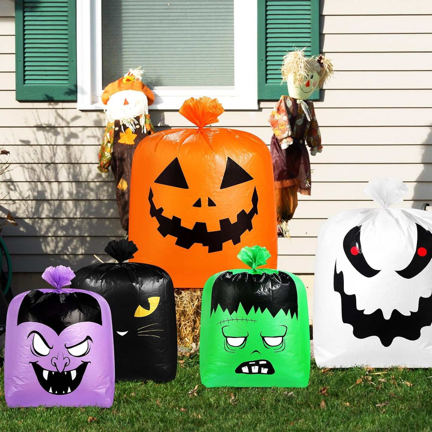 Qilery 6 Pcs Halloween Leaf Lawn Bags Plastic Pumpkin Trash Bags for Leaves with Twist Ties for Halloween Yard Garden Outdoor Party Favors Decorations